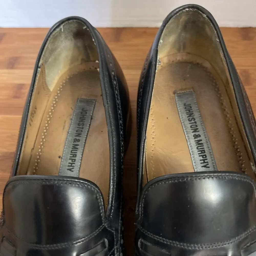 Johnston & Murphy‎ Mens Black Leather Wingtip Kiltie Loafers 9.5 D 24-93310